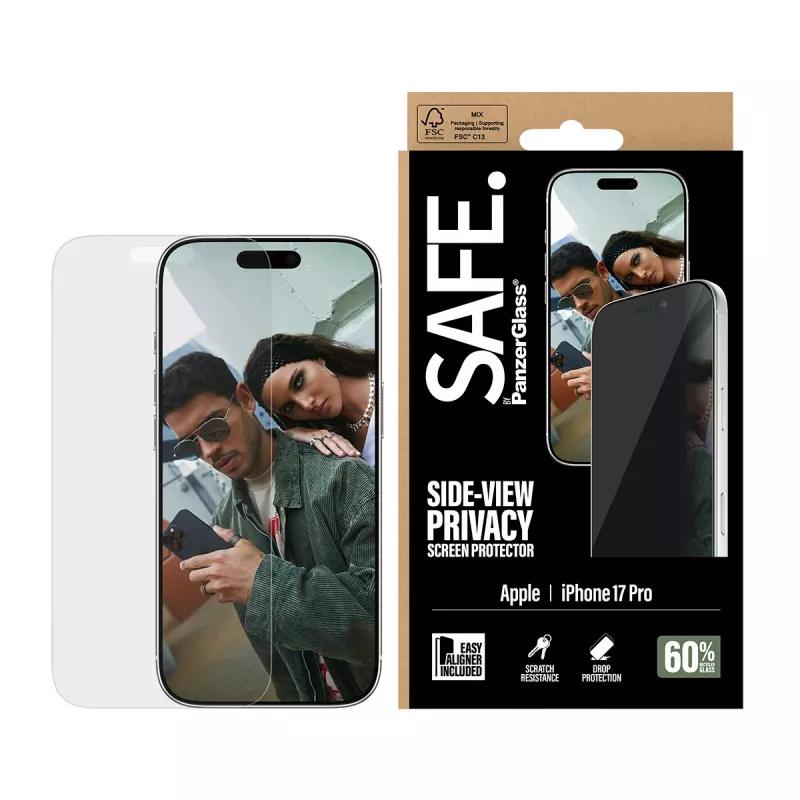 PanzerGlass SAFE. by ® 2-weg privacy schermbescherming iPhone 17 Pro | Ultra-Wide Fit met EasyAligner