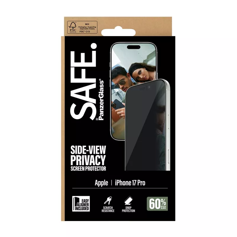 PanzerGlass SAFE. by ® 2-weg privacy schermbescherming iPhone 17 Pro | Ultra-Wide Fit met EasyAligner