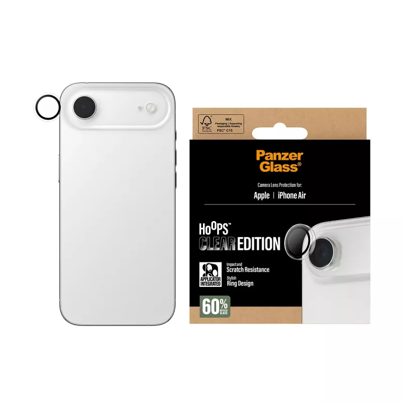 Cameralensbescherming PanzerGlass Hoops voor iPhone Air — gehard glas & silicone, transparant, 1 stuk