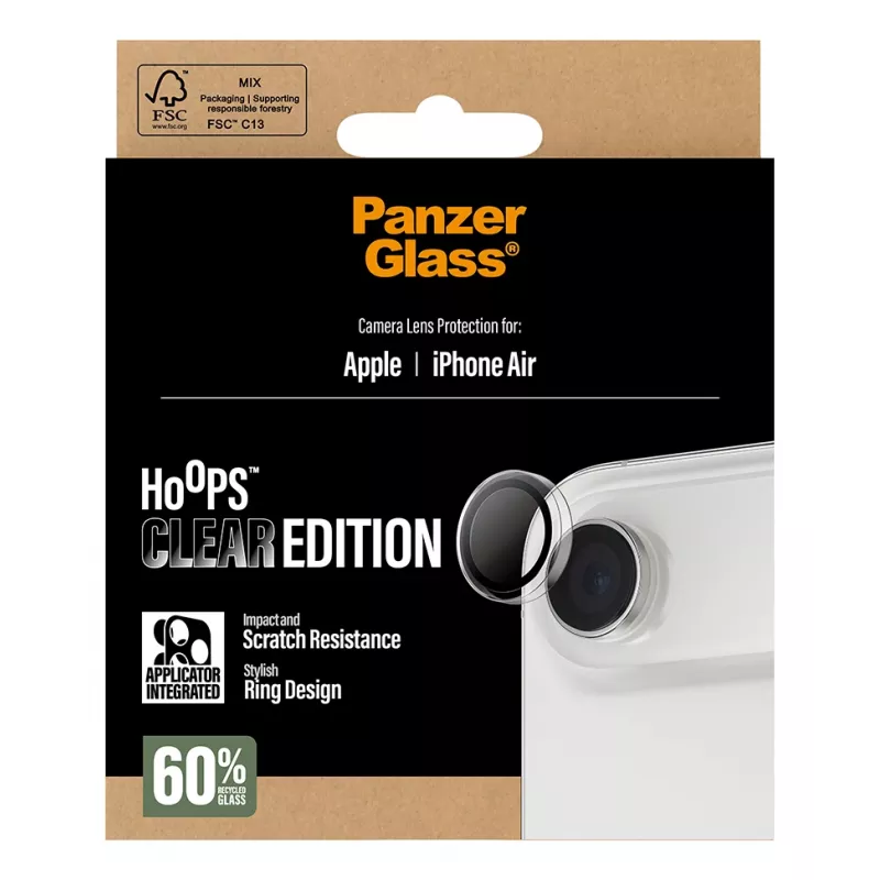 Cameralensbescherming PanzerGlass Hoops voor iPhone Air — gehard glas & silicone, transparant, 1 stuk