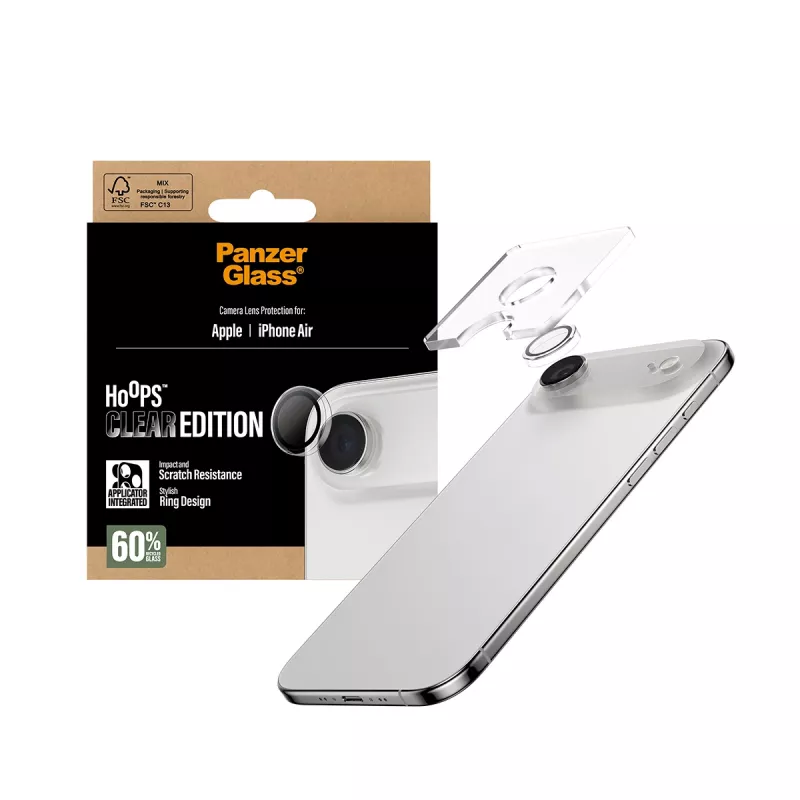 Cameralensbescherming PanzerGlass Hoops voor iPhone Air — gehard glas & silicone, transparant, 1 stuk