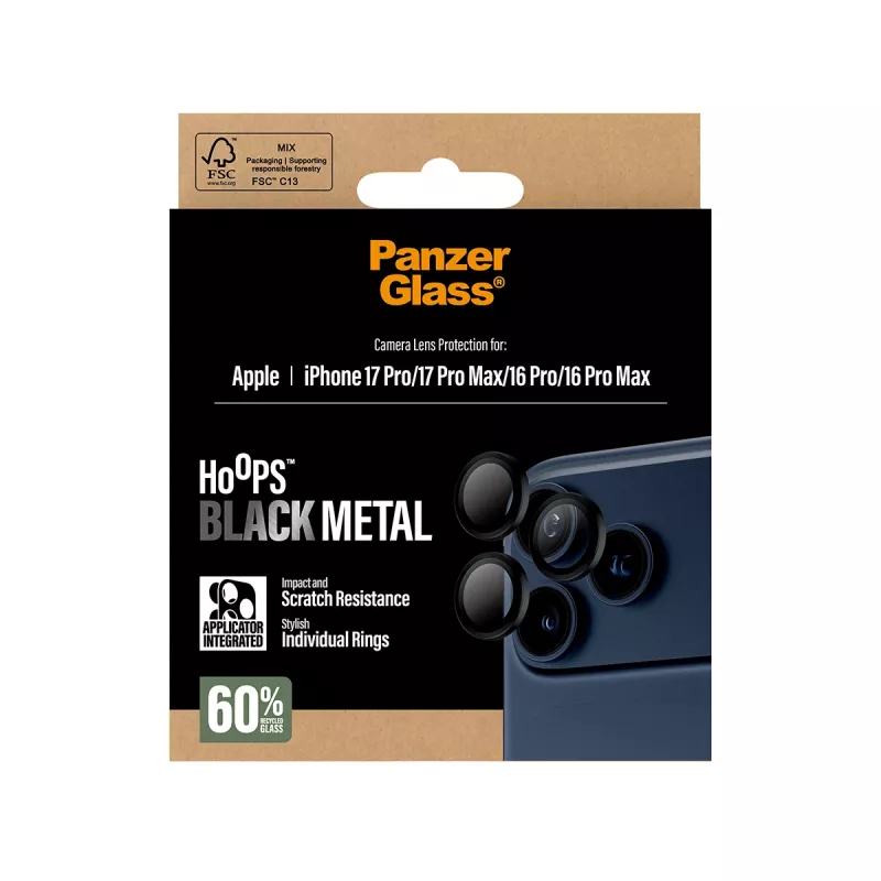 PanzerGlass ® Hoops® cameralensbescherming zwart iPhone 17 Pro | iPhone 17 Pro Max | iPhone 16 Pro | 16 Pro Max