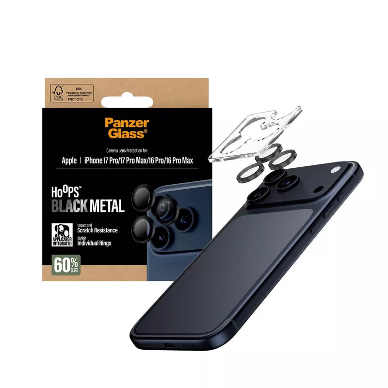 PanzerGlass ® Hoops® cameralensbescherming zwart iPhone 17 Pro | iPhone 17 Pro Max | iPhone 16 Pro | 16 Pro Max