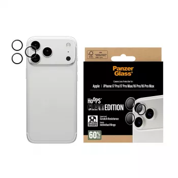 Camerabescherming PanzerGlass Hoops transparant voor iPhone 17 Pro / 17 Pro Max / 16 Pro / 16 Pro Max, gehard glas, silicone, 1 stuk