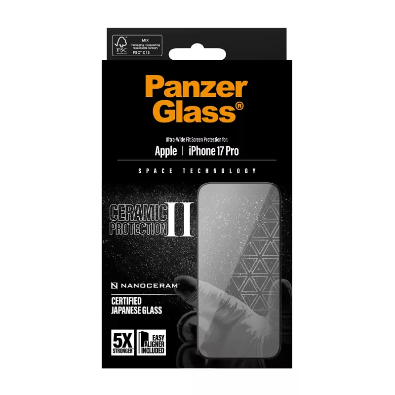 PanzerGlass® Ceramic II schermbescherming iPhone 17 Pro | Ultra-Wide Fit met EasyAligner