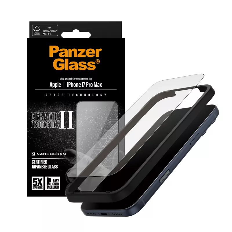 PanzerGlass ® Ceramic II schermbescherming iPhone 17 Pro Max | Ultra-Wide Fit met EasyAligner