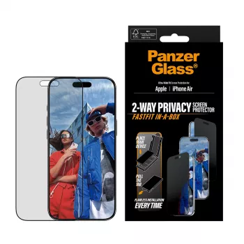 Schermbescherming PanzerGlass Privacy voor iPhone Air — gehard glas, ultrabrede pasvorm, privacyfilter, FASTFIT