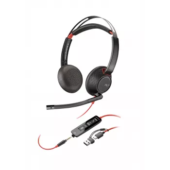 HP Poly Blackwire 5220 stereo USB-C-headset + 3,5mm-jackplug + USB-C/A-adapter
