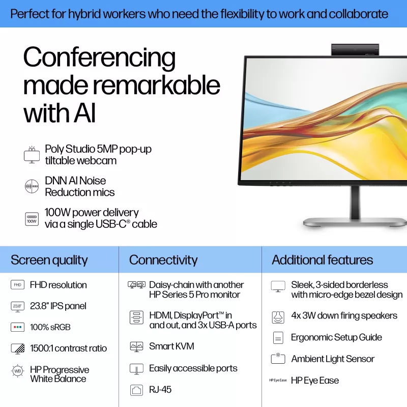 HP Series 5 Pro 23,8 inch FHD USB-C conferentiemonitor - 524pm