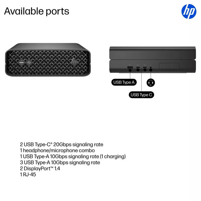 HP Z2 Mini G1i A40LPET AI-workstation mini-pc, Intel Core Ultra 7 265K, 32 GB RAM, 1 TB SSD, NVIDIA RTX 2000 Ada 16 GB, Wi-Fi 7, Windows 11 Pro