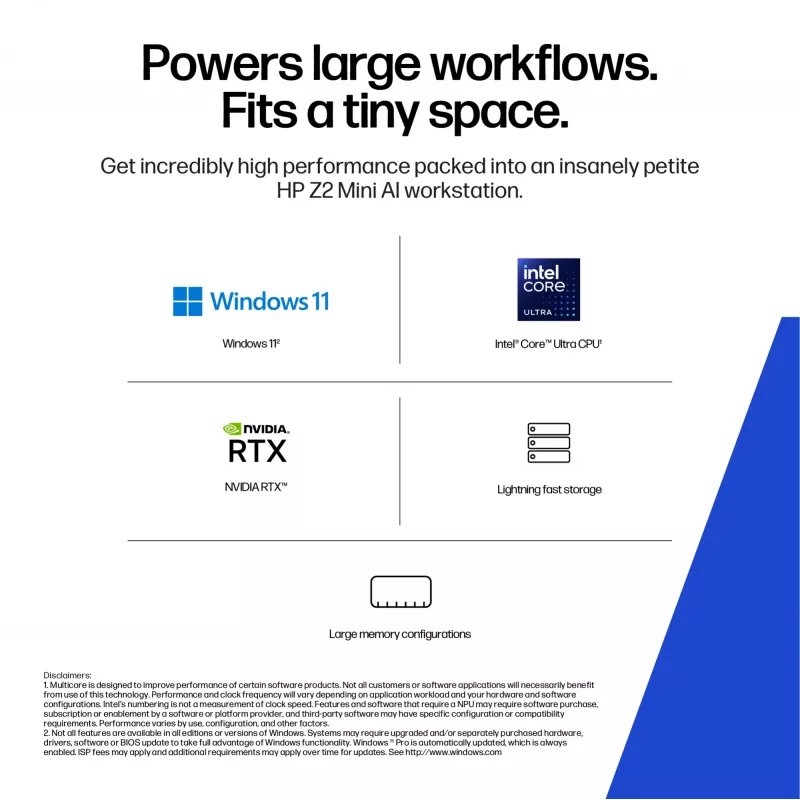 HP Z2 G1i Intel Core Ultra 7 265 32 GB DDR5-SDRAM NVIDIA RTX A400 Windows 11 Pro Mini PC Workstation KI-Workstation, KI-PC