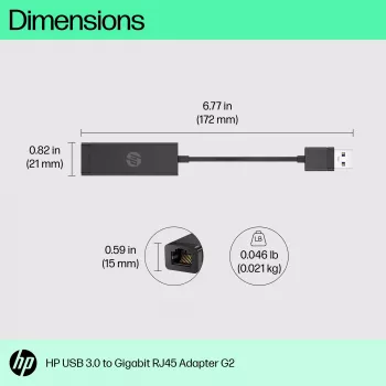 HP USB 3.0 naar Gigabit RJ45-adapter G2, bedraad, USB, Ethernet, zwart