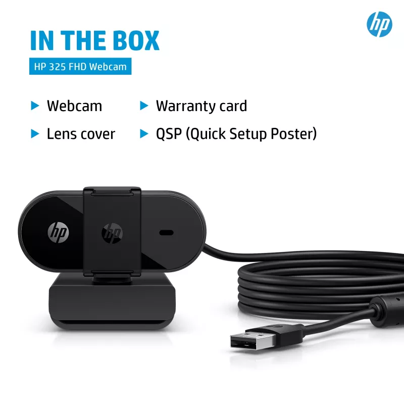 HP 325 FHD-webcam, zakelijk, Windows 10, Windows 11, MacOS, 72 mm, 53,6 mm, 53,2 mm