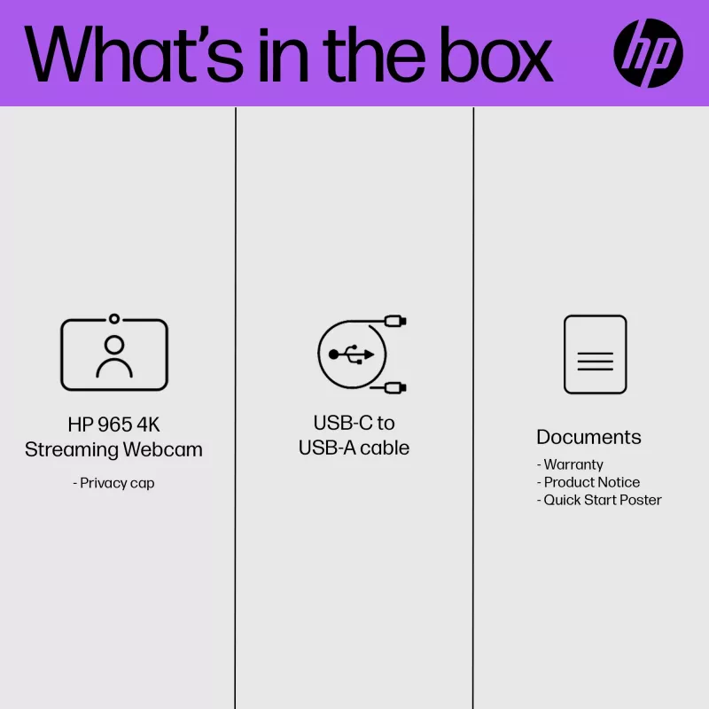 HP 325 FHD-webcam, zakelijk, Windows 10, Windows 11, MacOS, 72 mm, 53,6 mm, 53,2 mm