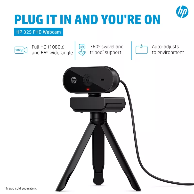 HP 325 FHD-webcam, zakelijk, Windows 10, Windows 11, MacOS, 72 mm, 53,6 mm, 53,2 mm