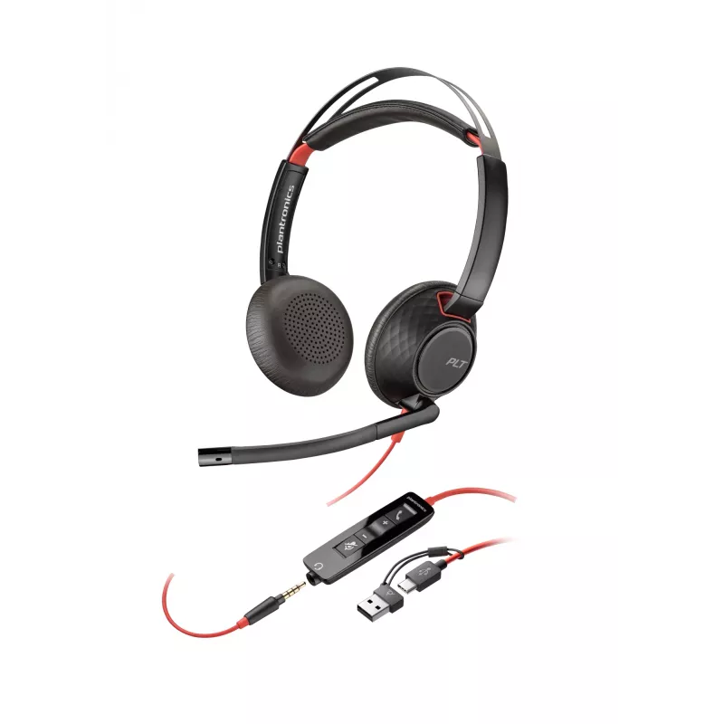 HP Poly Blackwire 5220 stereo USB-C-headset +3,5mm-stekker +USB-C/A-adapter (multipack)