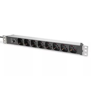 DIGITUS 1U aluminium PDU, 8x Italiaanse uitgangen, voorzekering-10A-stekker, 250VAC