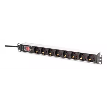 DIGITUS PDU - 1U aluminium rackmontage 7x beveiligd + 1x uitgang 16A 4000W 250VAC 50/60Hz overbelastingsbeveiliging