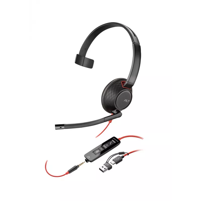 HP Poly Blackwire 5210 monaurale USB-C headset +3.5mm plug +USB-C/A adapter (bulk)