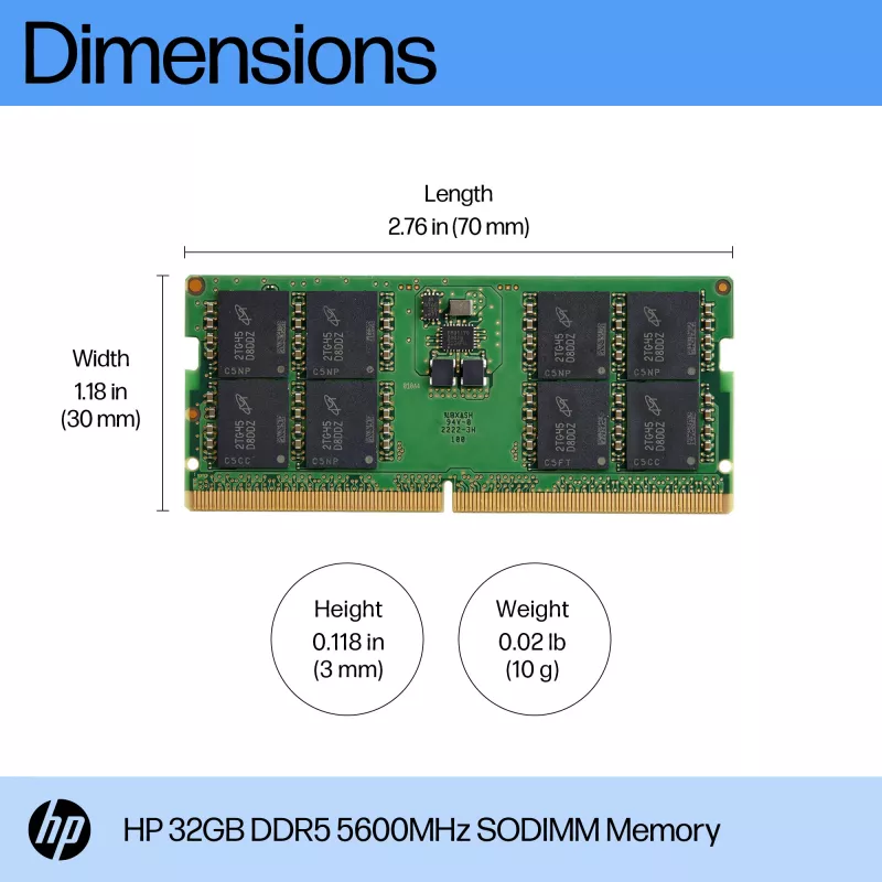 HP 32GB DDR5 5600 SODIMM geheugen, 32 GB, DDR5, 5600 MHz, 262-Pin SO-DIMM