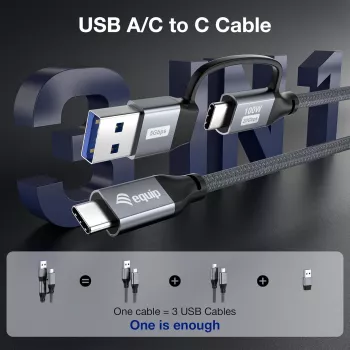 Equip 128433 USB-kabel USB 3.2 Gen 2x2 3 m USB A/USB C USB C zwart