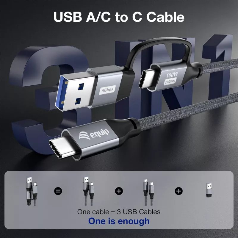 Equip 128433 USB-kabel USB 3.2 Gen 2x2 3 m USB A/USB C USB C zwart