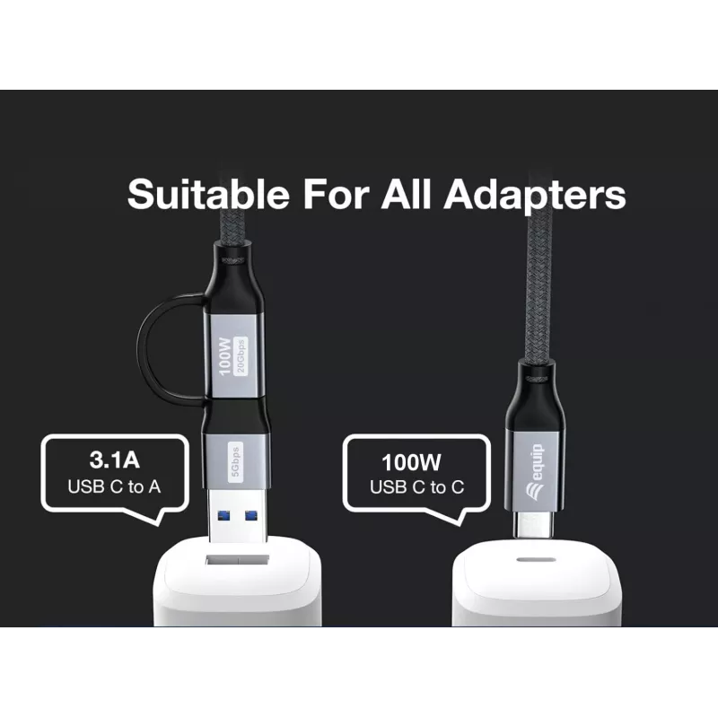 Equip 128433 USB-kabel USB 3.2 Gen 2x2 3 m USB A/USB C USB C zwart