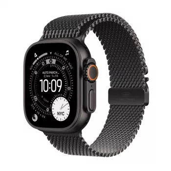 Smartwatch Apple Watch Ultra 3 GPS + Cellular 49mm zwart titanium behuizing met Black Titanium Milanese Loop Medium