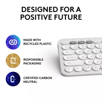 Compact mini-toetsenbord Logitech Pebble Keys 2 K380s — RF draadloos + Bluetooth, QWERTY US International, wit