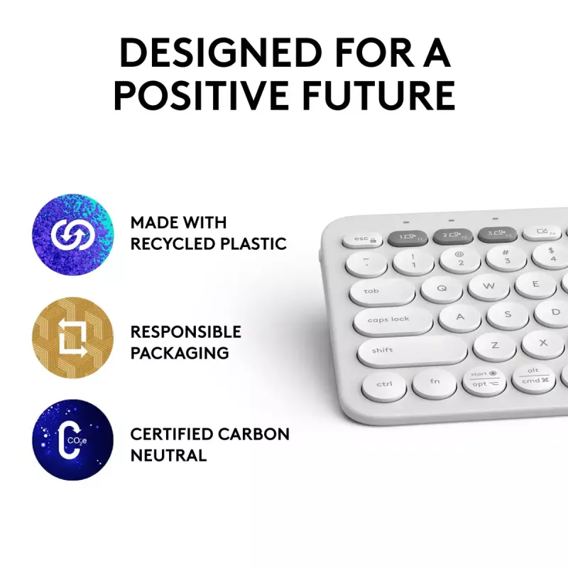 Compact mini-toetsenbord Logitech Pebble Keys 2 K380s — RF draadloos + Bluetooth, QWERTY US International, wit