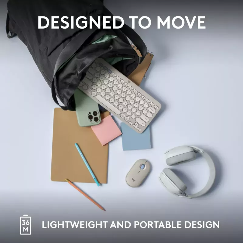 Compact mini-toetsenbord Logitech Pebble Keys 2 K380s — RF draadloos + Bluetooth, QWERTY US International, wit