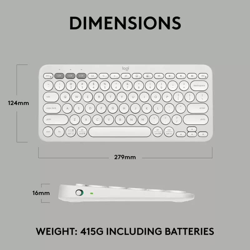 Compact mini-toetsenbord Logitech Pebble Keys 2 K380s — RF draadloos + Bluetooth, QWERTY US International, wit