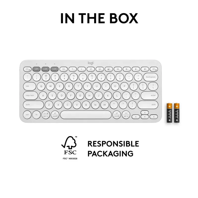 Compact mini-toetsenbord Logitech Pebble Keys 2 K380s — RF draadloos + Bluetooth, QWERTY US International, wit