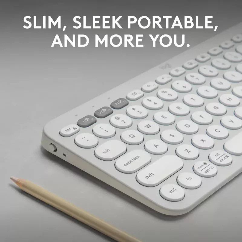 Compact mini-toetsenbord Logitech Pebble Keys 2 K380s — RF draadloos + Bluetooth, QWERTY US International, wit