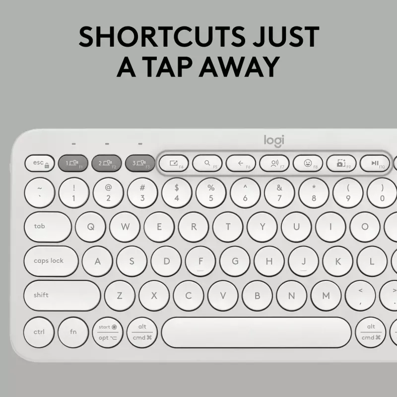 Compact mini-toetsenbord Logitech Pebble Keys 2 K380s — RF draadloos + Bluetooth, QWERTY US International, wit