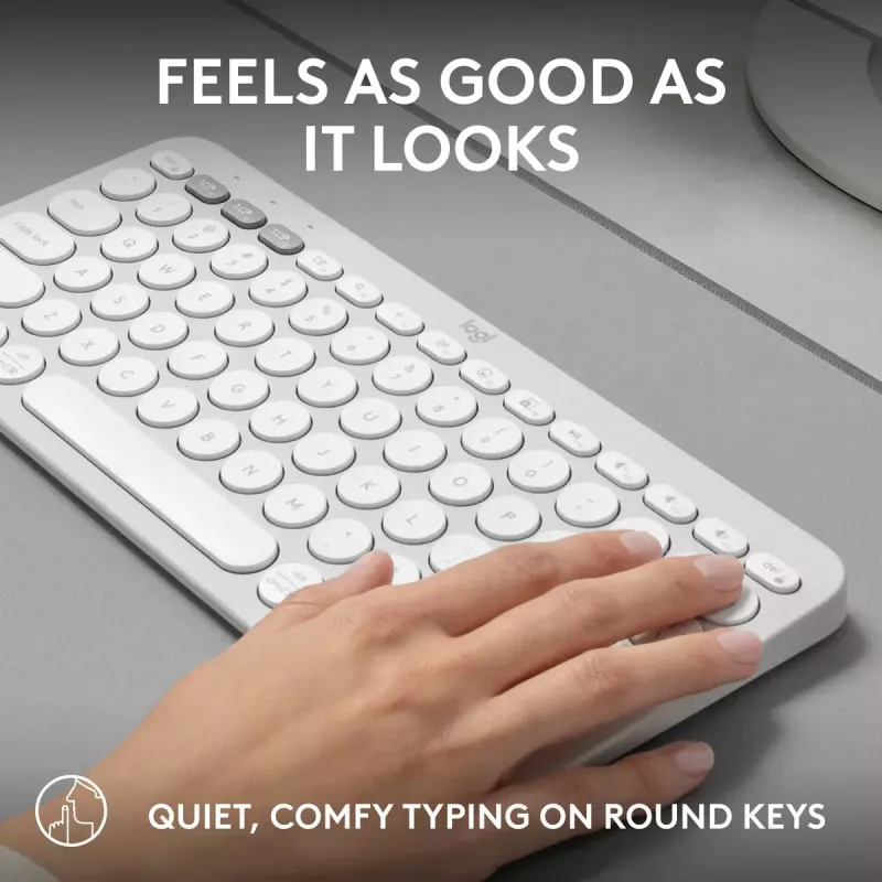 Compact mini-toetsenbord Logitech Pebble Keys 2 K380s — RF draadloos + Bluetooth, QWERTY US International, wit
