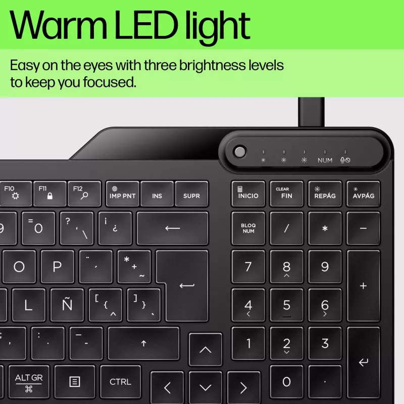 HP 405 multi-device verlicht bedraad toetsenbord, volledig formaat (100%), bedraad, USB, membraan, QWERTY, zwart