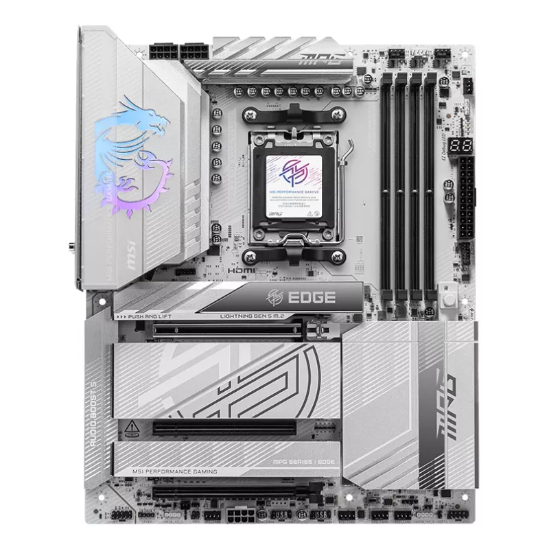Moederbord MSI MPG X870E EDGE TI WIFI, AMD X870E-chipset, socket AM5, ATX, DDR5, 4×DIMM, Wi‑Fi 7, 5Gb LAN, 4×M.2
