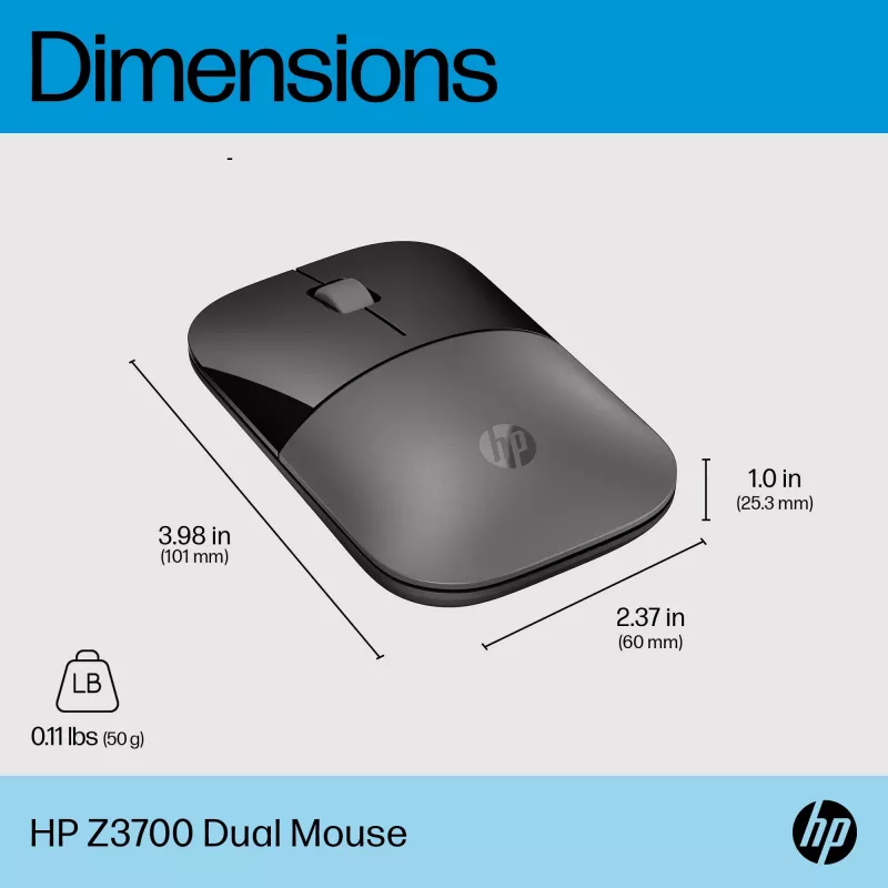 HP Z3700 Dual zilveren muis, voor beide handen, RF draadloos + Bluetooth, zilver