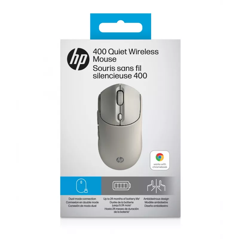 HP 400 Stille Maple draadloze muis, voor beide handen, RF draadloos + Bluetooth, 6000 DPI, beige