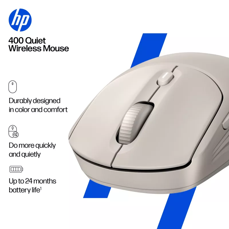 HP 400 Stille Maple draadloze muis, voor beide handen, RF draadloos + Bluetooth, 6000 DPI, beige