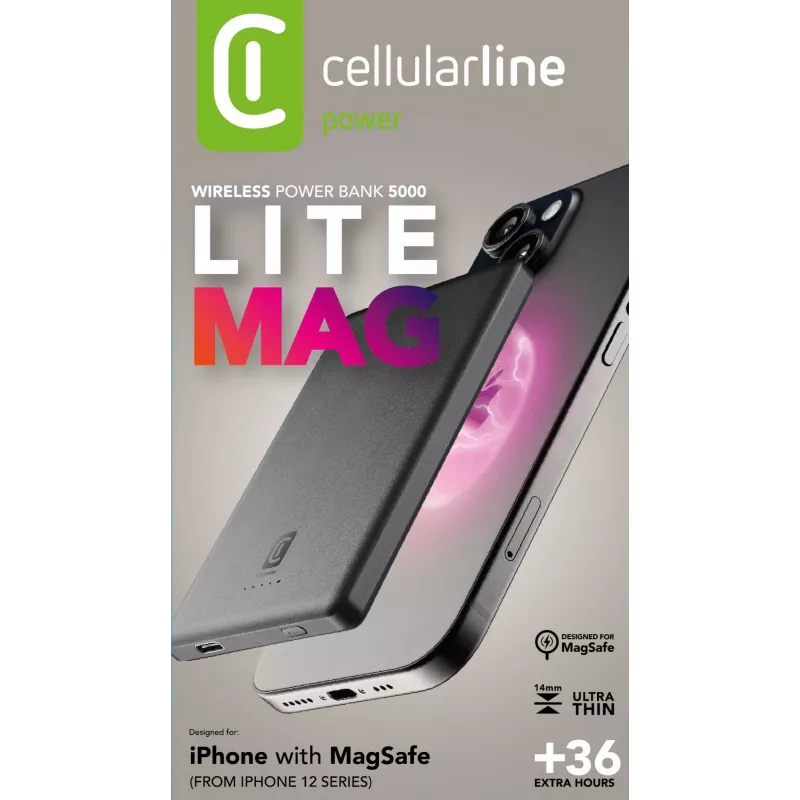 Cellularline Mag Lite 5000 5000mAh draadloze powerbank compatibel met MagSafe-technologie