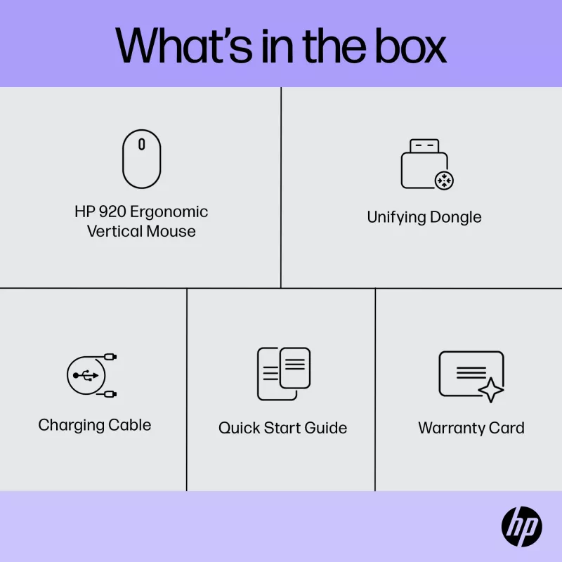 HP 920 ergonomische draadloze muis, rechtshandig, verticaal ontwerp, Bluetooth + USB Type-A, 4000 DPI, zwart
