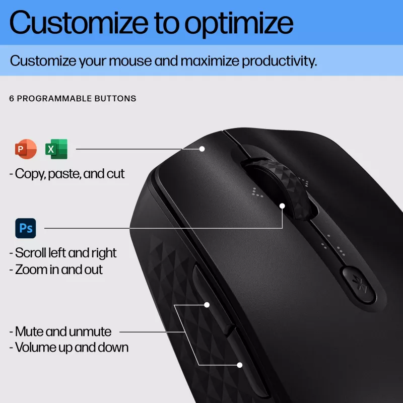 HP 420 programmeerbare Bluetooth-muis, dubbelhandig, Bluetooth, 4000 DPI, zwart