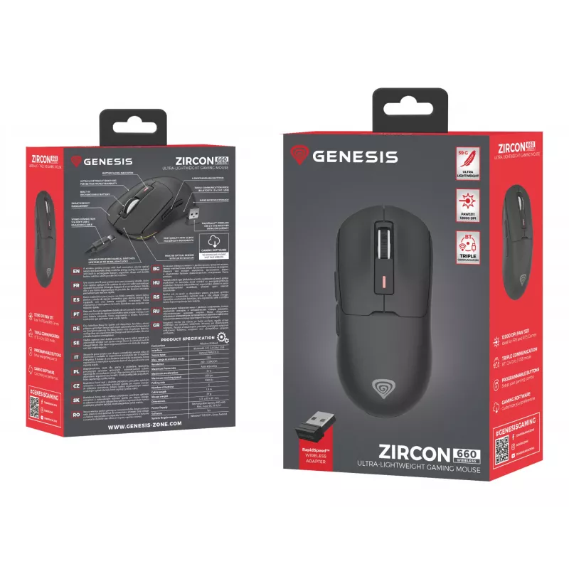 GENESIS Zircon 660 muis gaming rechtshandig RF draadloos + Bluetooth + USB Type-A optisch 12000 DPI