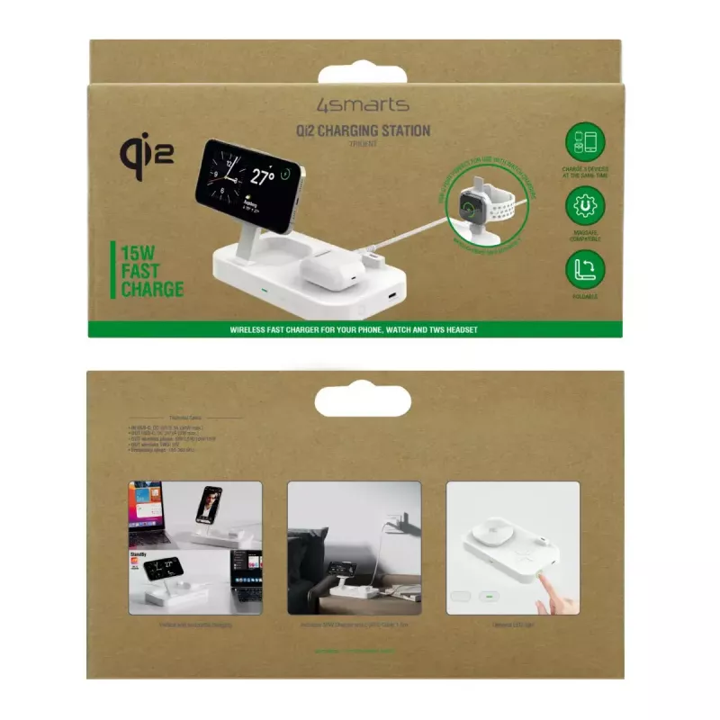 Draadloze oplader 4smarts Qi2 Universeel Wit Sneloplader Binnen AC 12V
