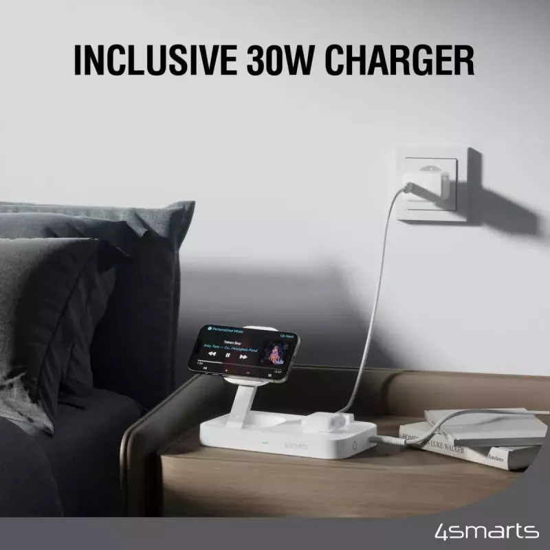 Draadloze oplader 4smarts Qi2 Universeel Wit Sneloplader Binnen AC 12V