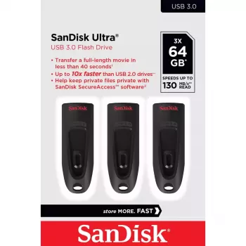 WESTERN DIGITAL Sandisk Cruzer Ultra - 64GB USB-stick - USB 3.0 - Zwart - 3-pack