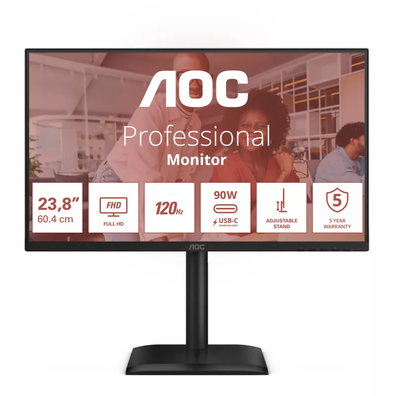 AOC E4 24E4CV computermonitor 60,5 cm (23,8 inch) 1920 x 1080 pixel Full HD LED Zwart