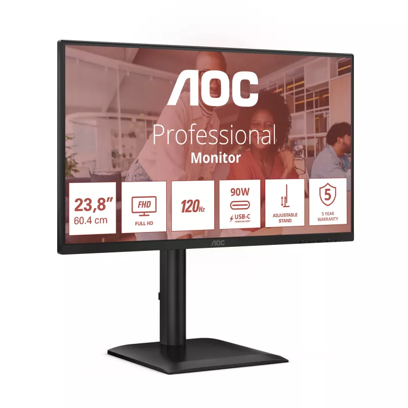 AOC E4 24E4CV computermonitor 60,5 cm (23,8 inch) 1920 x 1080 pixel Full HD LED Zwart